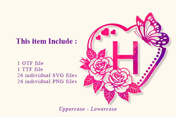 Monogram Heart Valentine Font PNG with transparent background - Preview 1