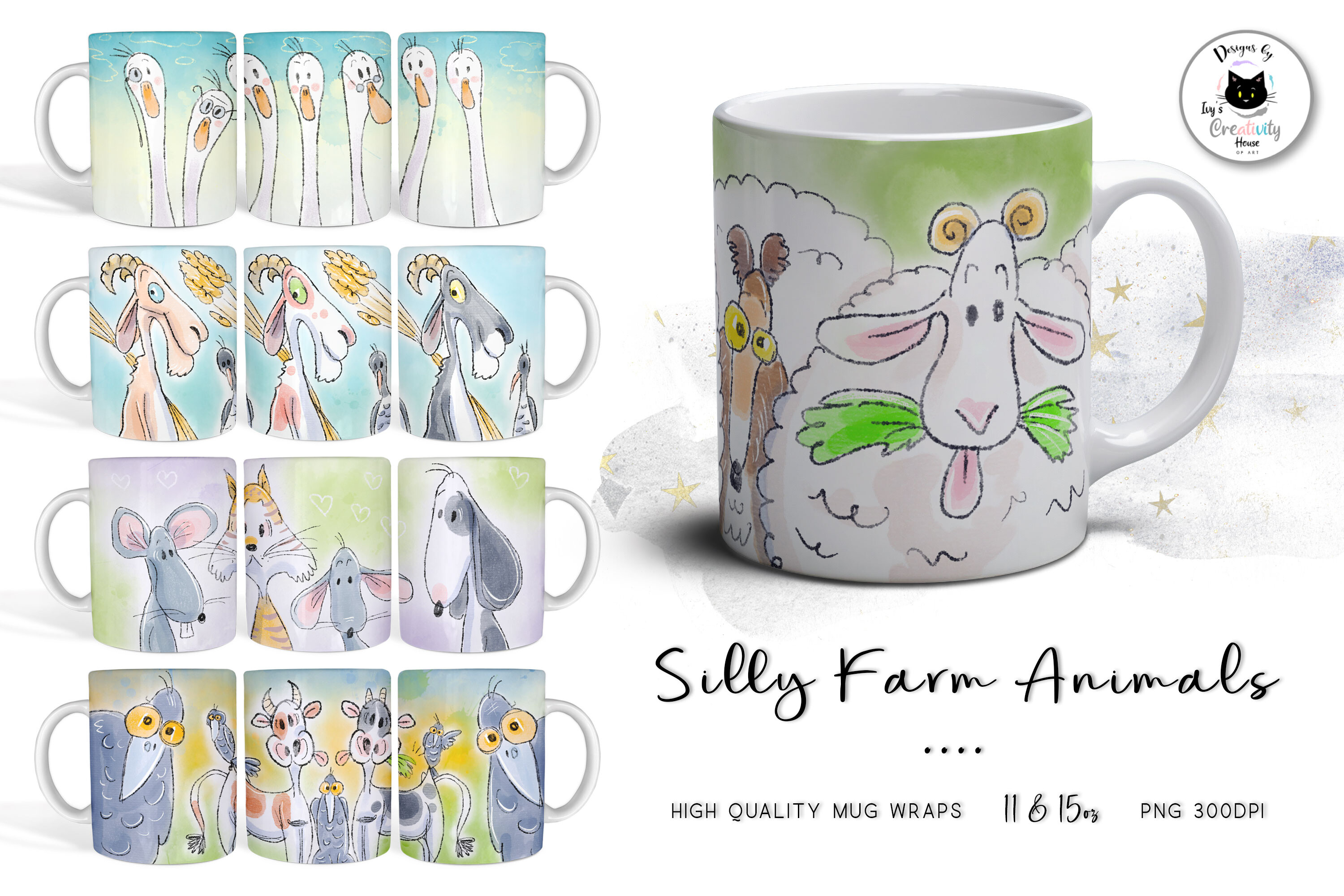 Silly Farm Animal Mug Wrap Designs Vol.1