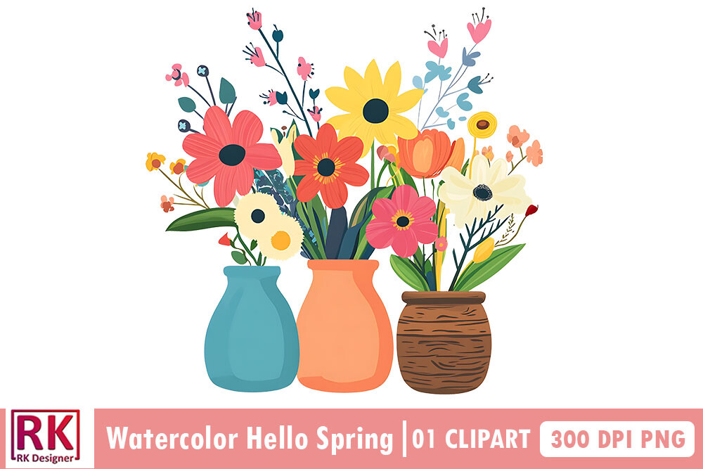 Watercolor Hello Spring Clipart PNG Graphic by Rk Designer · Creative ...