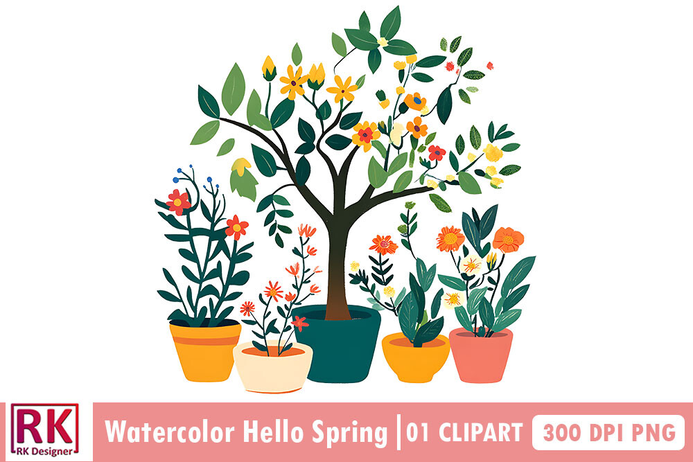 Watercolor Hello Spring Clipart PNG Graphic by Rk Designer · Creative ...