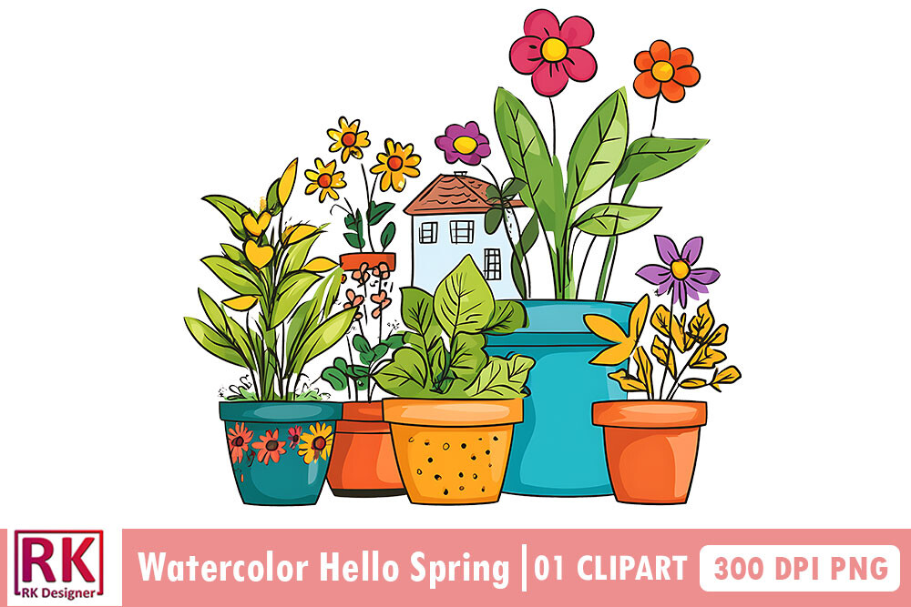 Watercolor Hello Spring Clipart PNG Graphic by Rk Designer · Creative ...