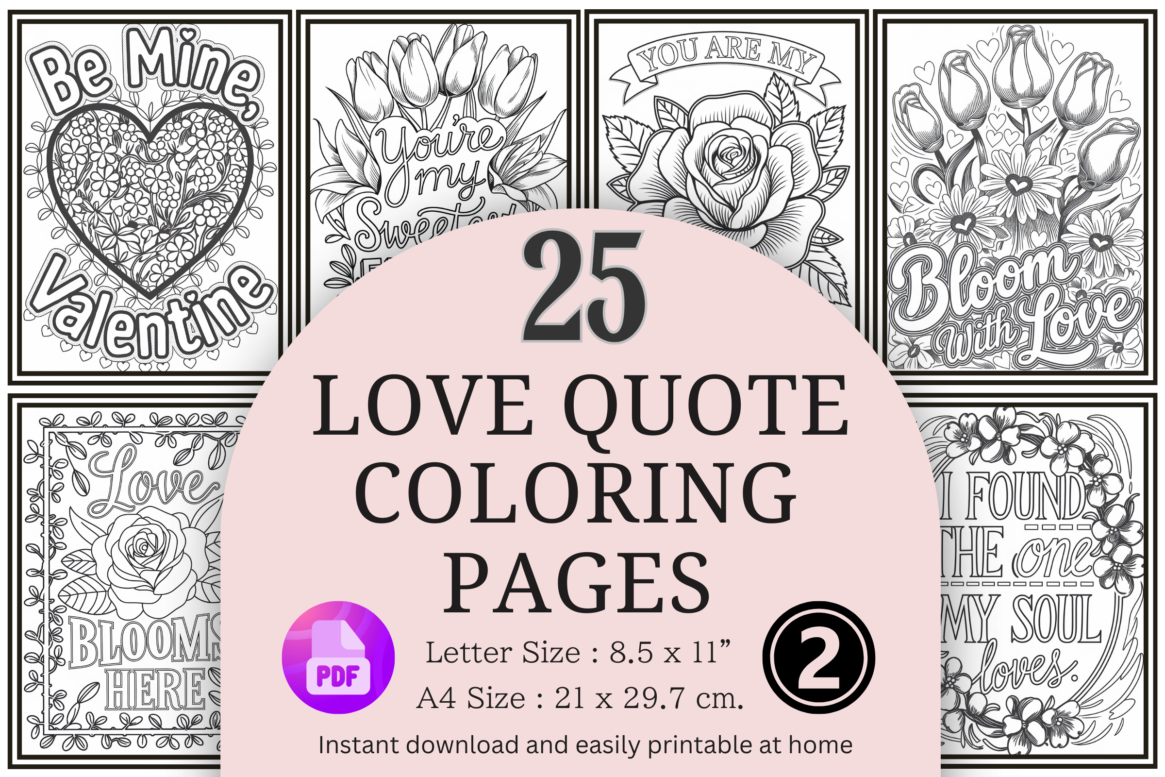 25 Floral Love Quotes Coloring Pages V2