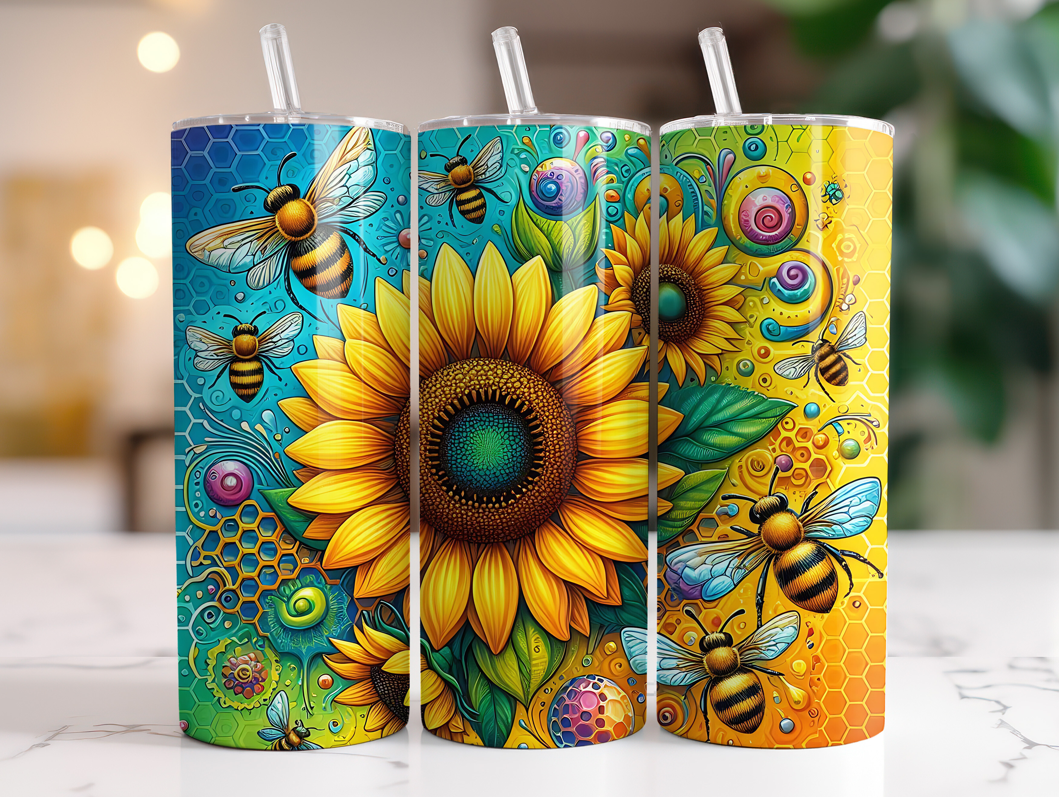 Bee Sunflower 20oz Tumbler Wrap Design Graphic by RahatKDP · Creative ...