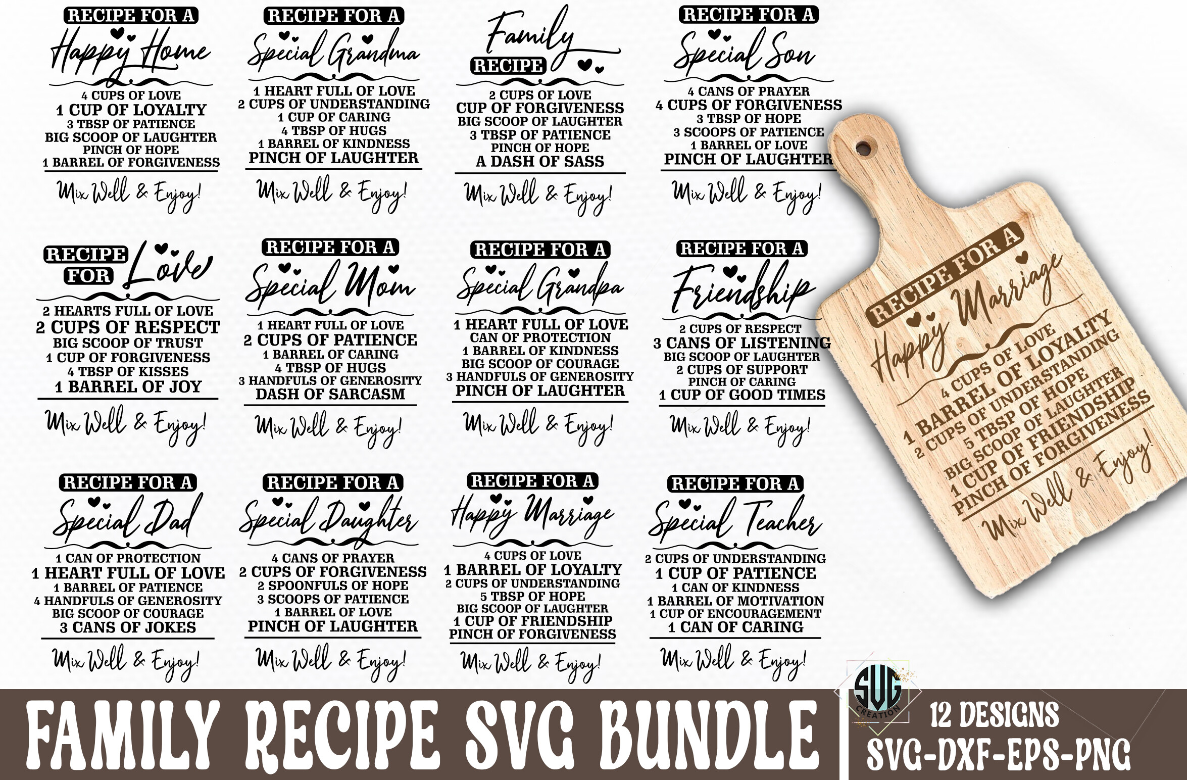 Family Recipe Cutting Board Svg Bundle