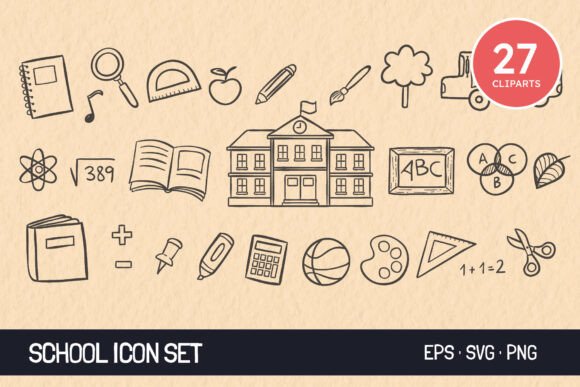 Hand-drawn School Icon Set
