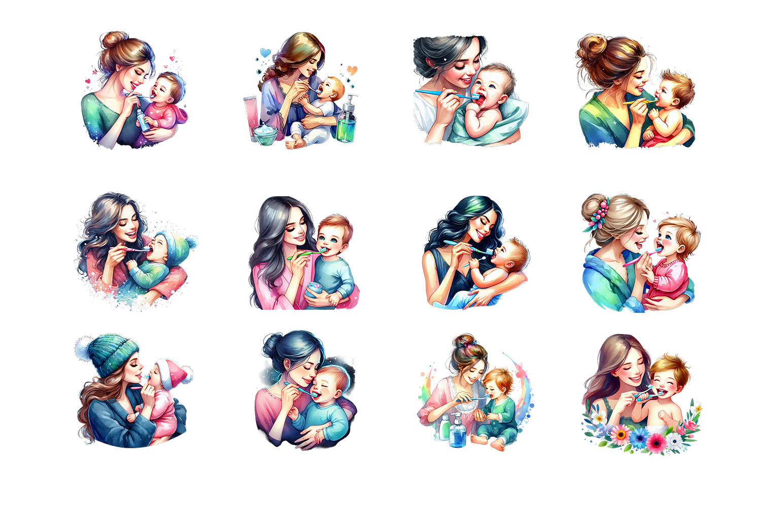 Mothers Day Clipart Brushing Teeth PNG - photo 3