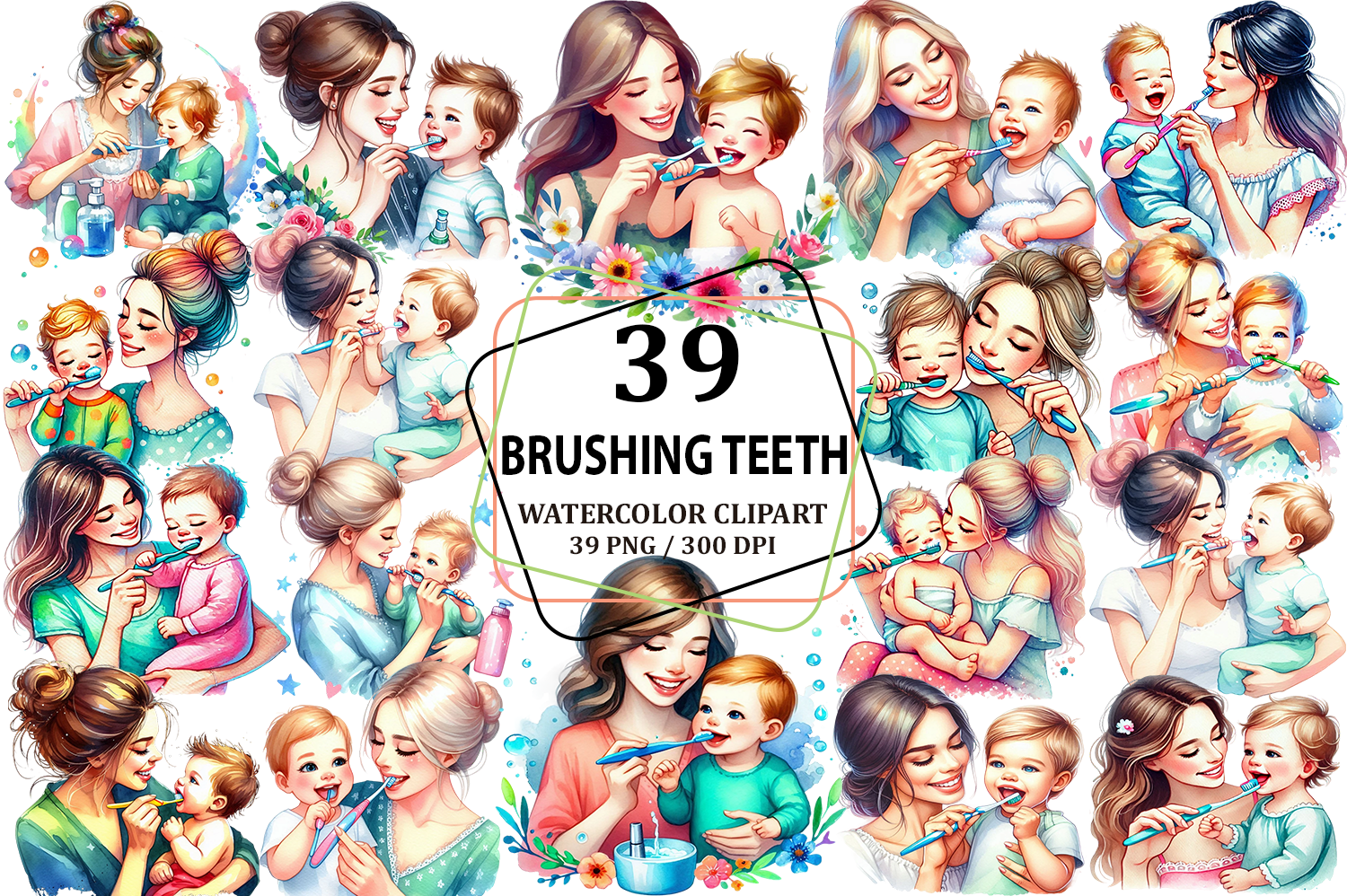 Mothers Day Clipart Brushing Teeth PNG - photo 1
