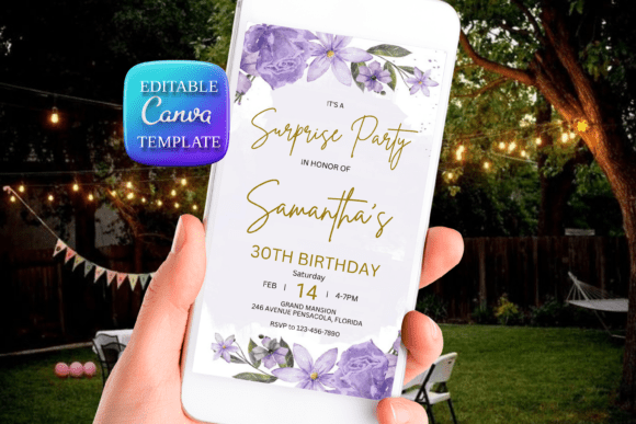 Purple Surprise Birthday Invitation