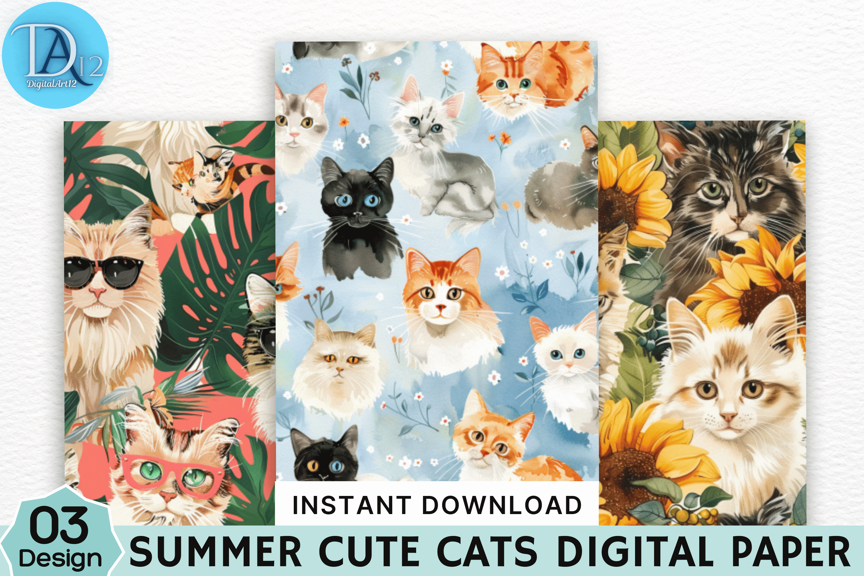 Summer Cute Cats Digital Paper Graphic by Digital_Art12 · Creative Fabrica