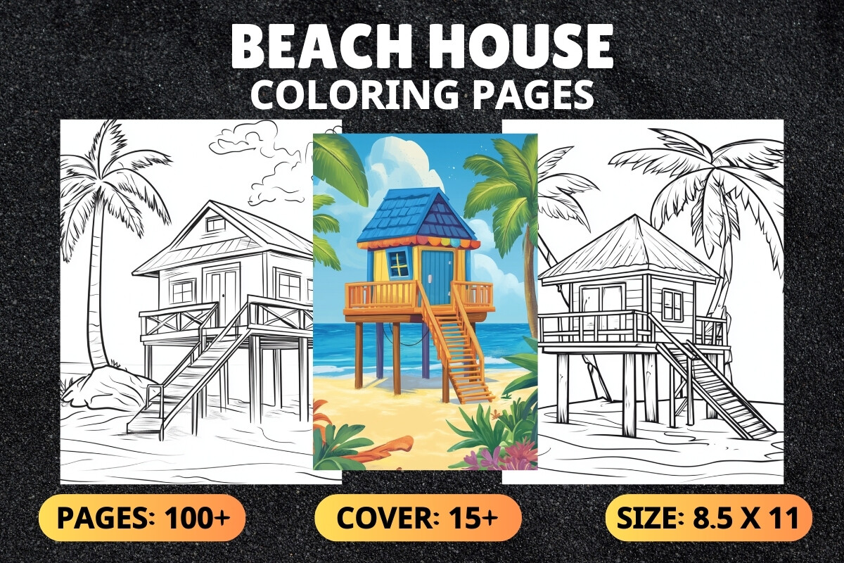 Beach House Coloring Pages for Kids Graphic by millerleslies26 ...
