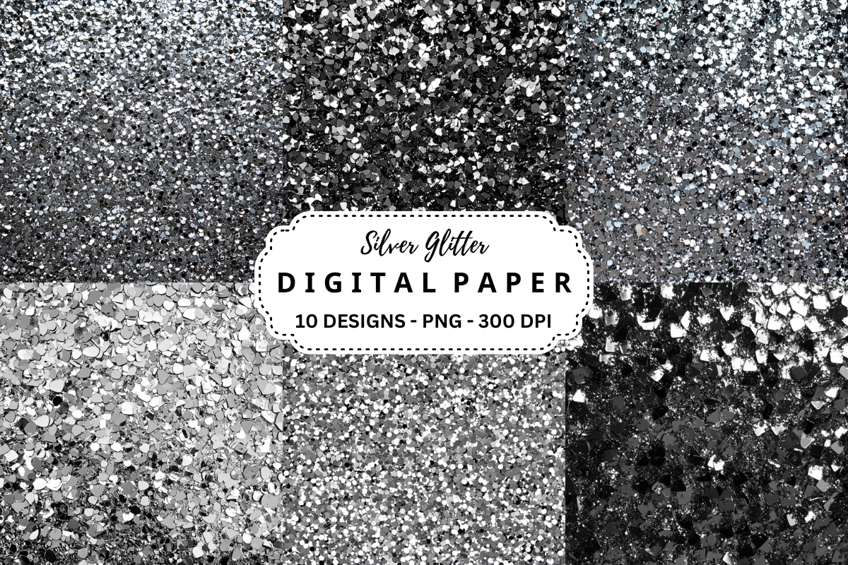 Silver Glitter Digital Paper Pack Graphic by pcudesigns · Creative Fabrica