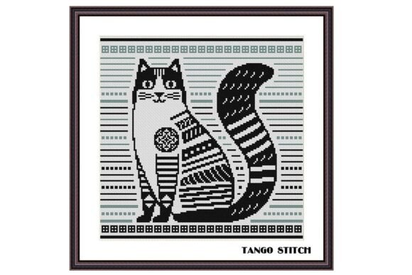 Black Cat Minimalistic Cross Stitch Art
