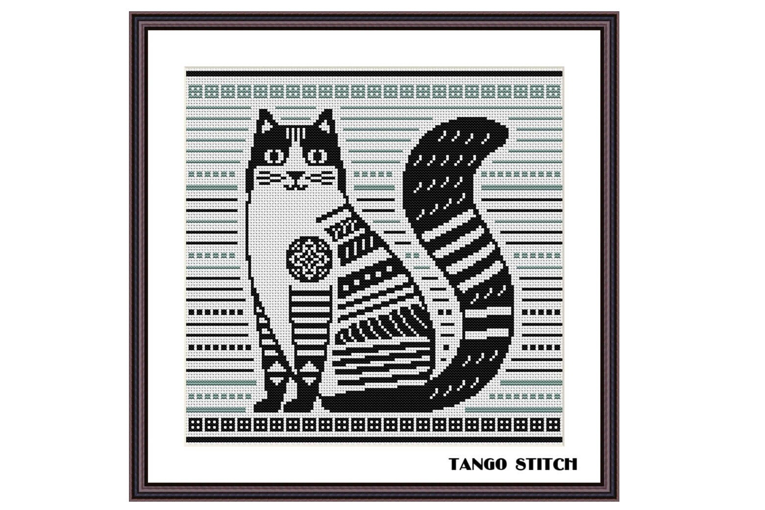 Black Cat Minimalistic Cross Stitch Art