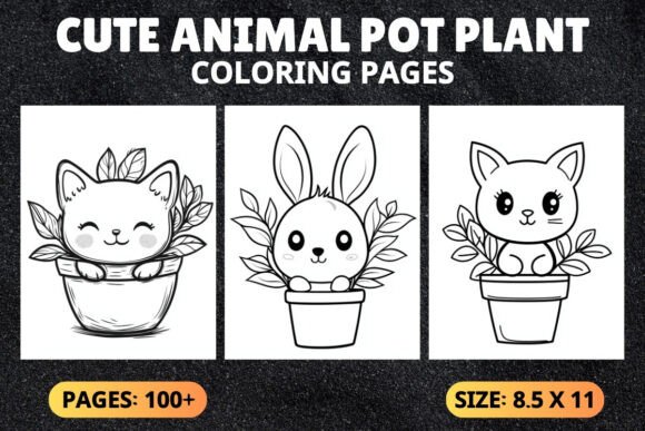Cute Animal Pot Plant Coloring Pages