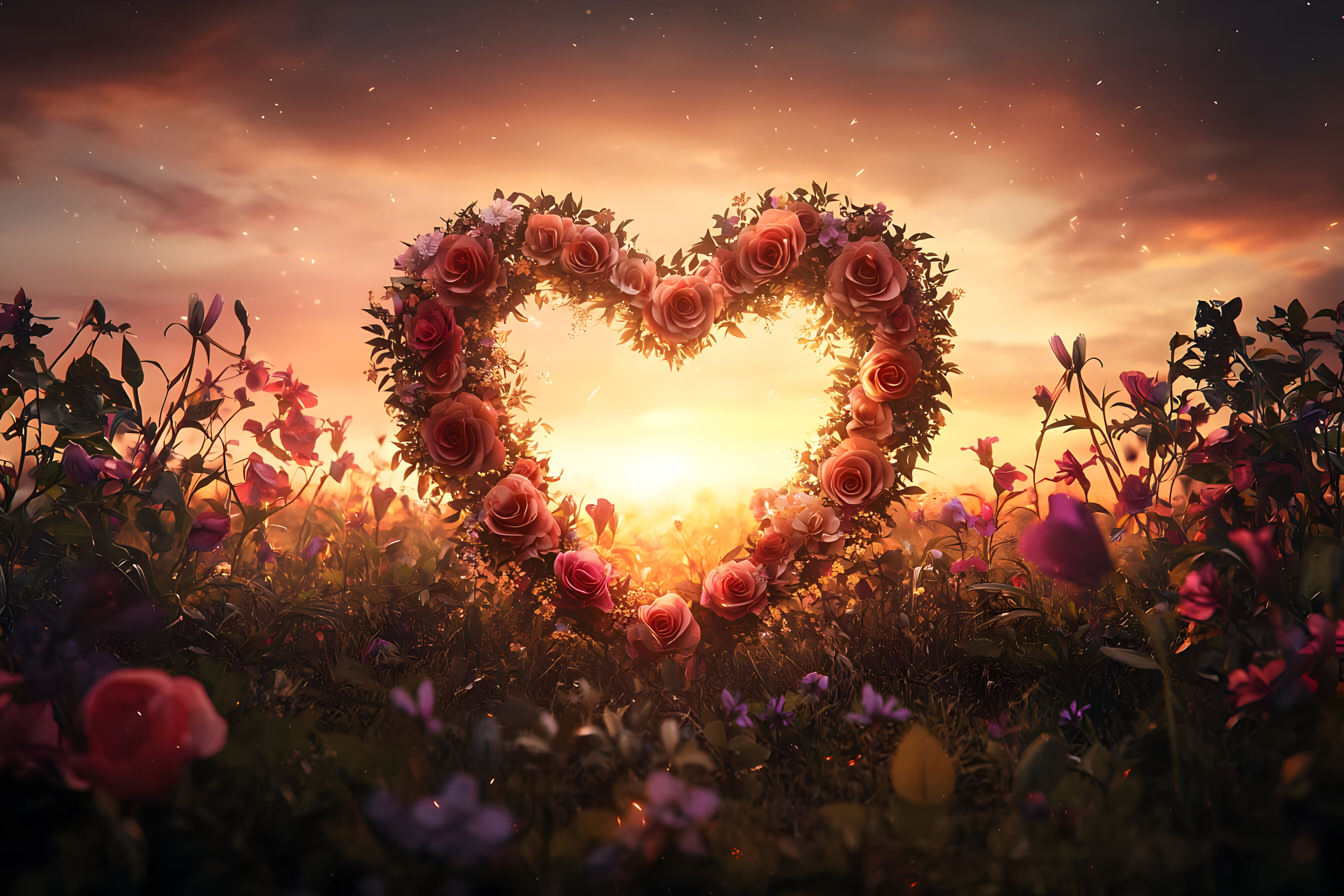 Romantic Floral Heart in a Dreamy Sunset Graphic by Mufti Alfateh ...
