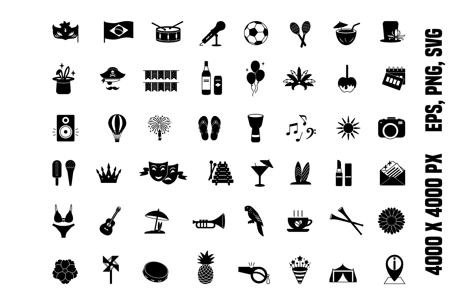 Black Brazil Carnival Icon Set Graphic by YuliDor · Creative Fabrica