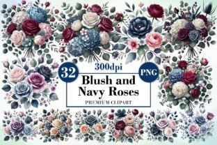 Blush and Navy Roses Clipart Graphic by Bee Prints · Creative Fabrica