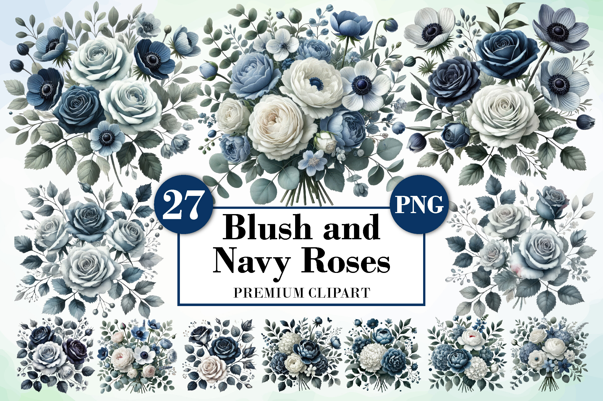 Blush and Navy Roses Clipart Graphic by Bee Prints · Creative Fabrica