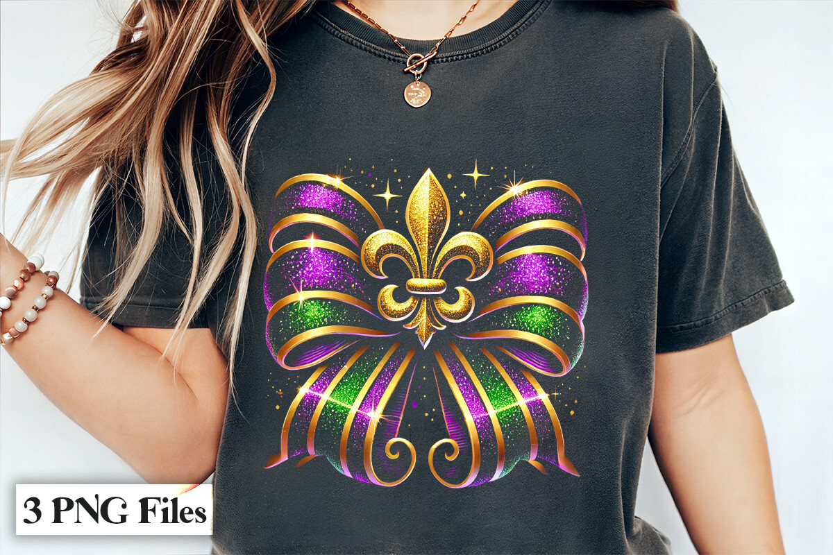 Glitter Mardi Gras Bow Design Graphic by T-SHIRT DESIGN · Creative Fabrica