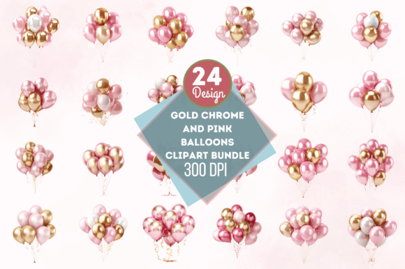 Gold Chrome and Pink Balloons Clipart Graphic by Digital_Art12 ...