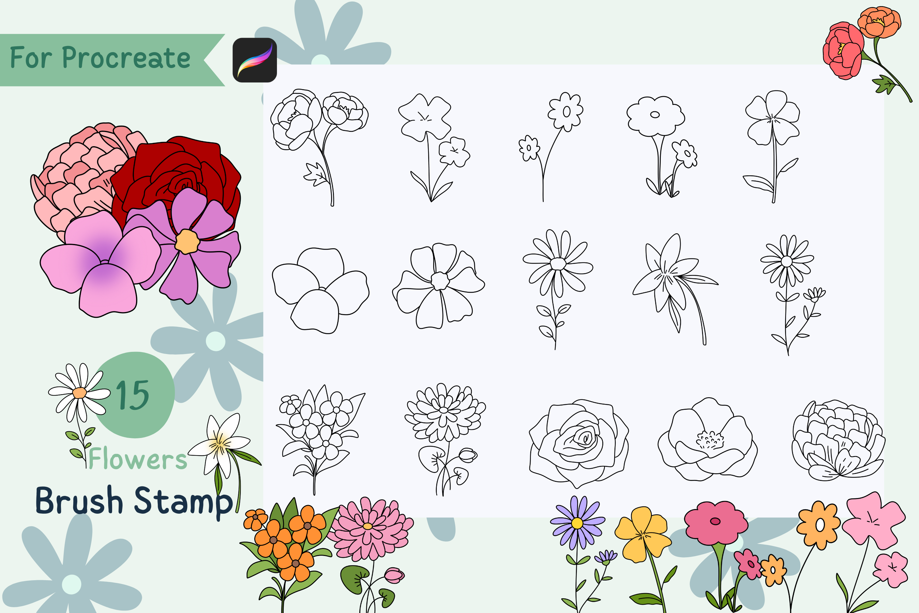 Procreate Brush Stamp Flowers Graphic by iJStudio · Creative Fabrica