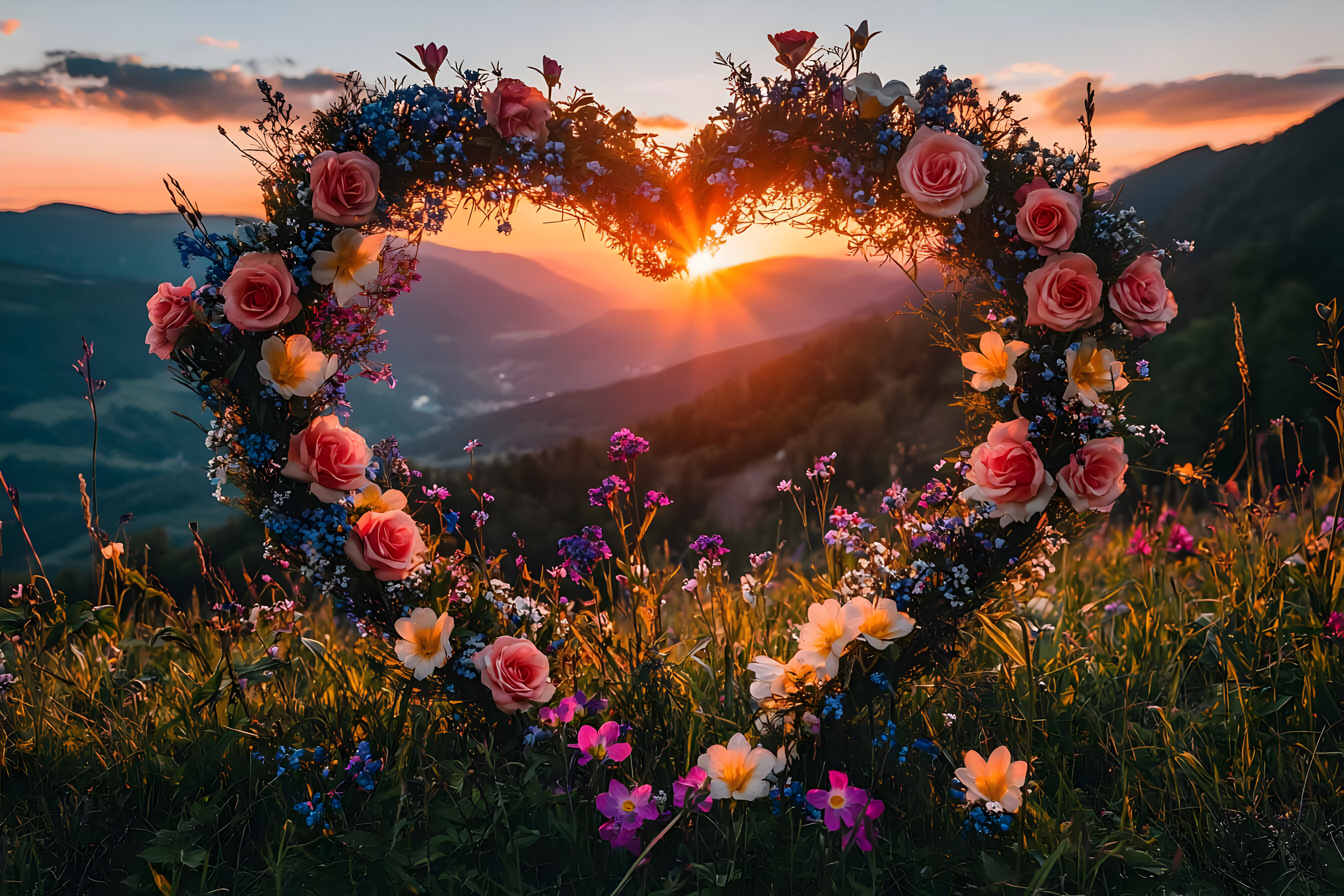 Romantic Floral Heart in a Dreamy Sunset Graphic by Mufti Alfateh ...