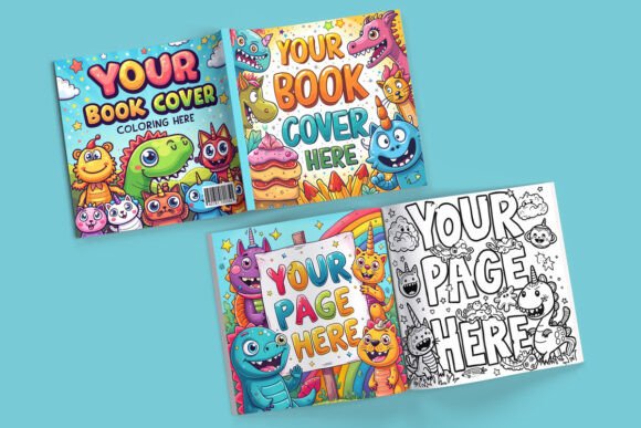 Square Book Cover and Pages Mockup