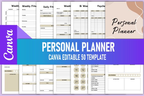 Editable Personal Planner Canva KDP pages for daily weekly and monthly planning