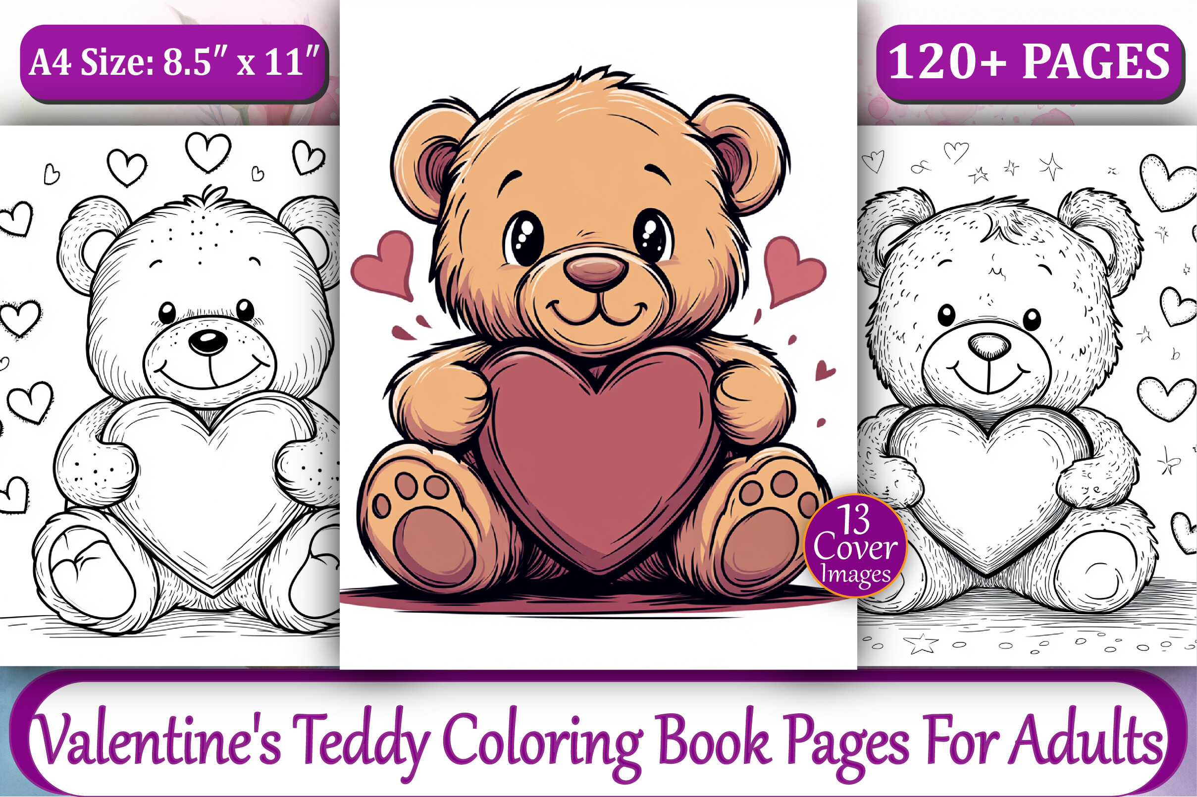 Valentine's Teddy Coloring Book Pages