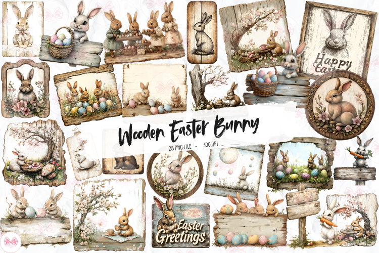 Vintage Wooden Easter Clipart Graphic by Markicha Art · Creative Fabrica