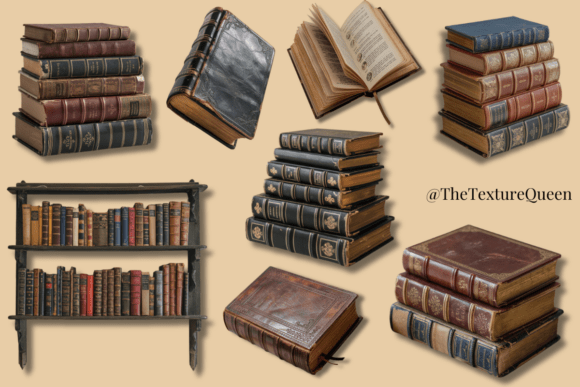 Vintage Books Clipart Realistic Pngs