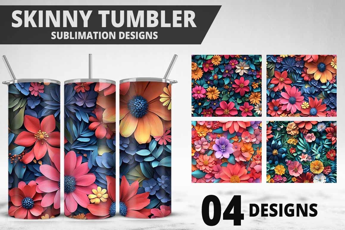 3D Flowers Tumbler Wrap Design Graphic by Getypes Studio · Creative Fabrica