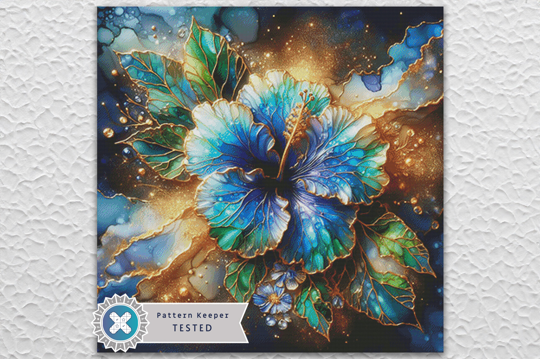 Blue Hibiscus Cross Stitch Pattern PDF