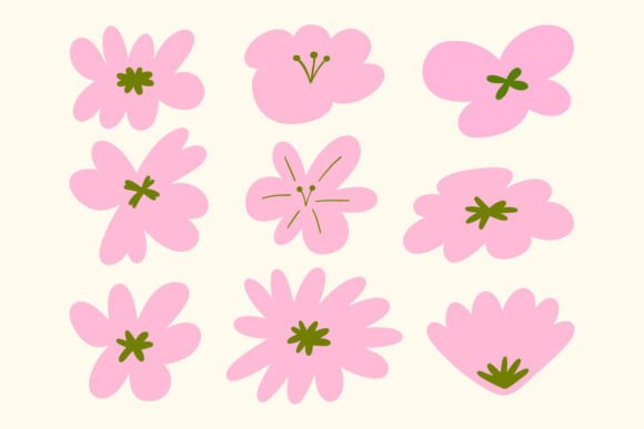 Abstract Hand Drawn Sakura Flower Shapes
