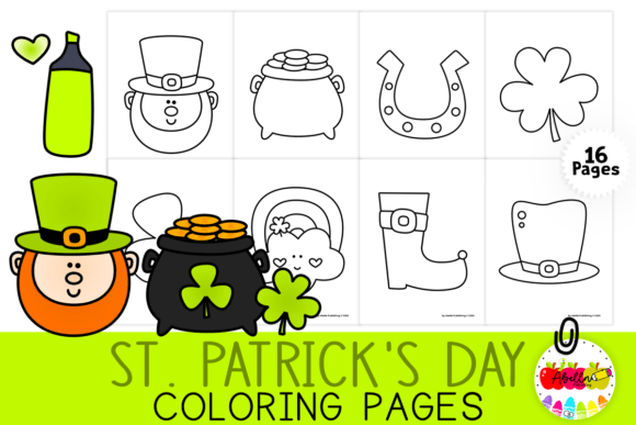 March & St. Patrick's Day Coloring Pages Gráfico Desenhos e livros para colorir para crianças Por AbellaPublishing