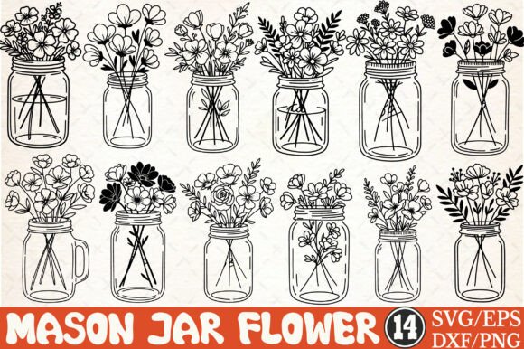 Mason Jar Flower Svg Bundle Flowers Svg