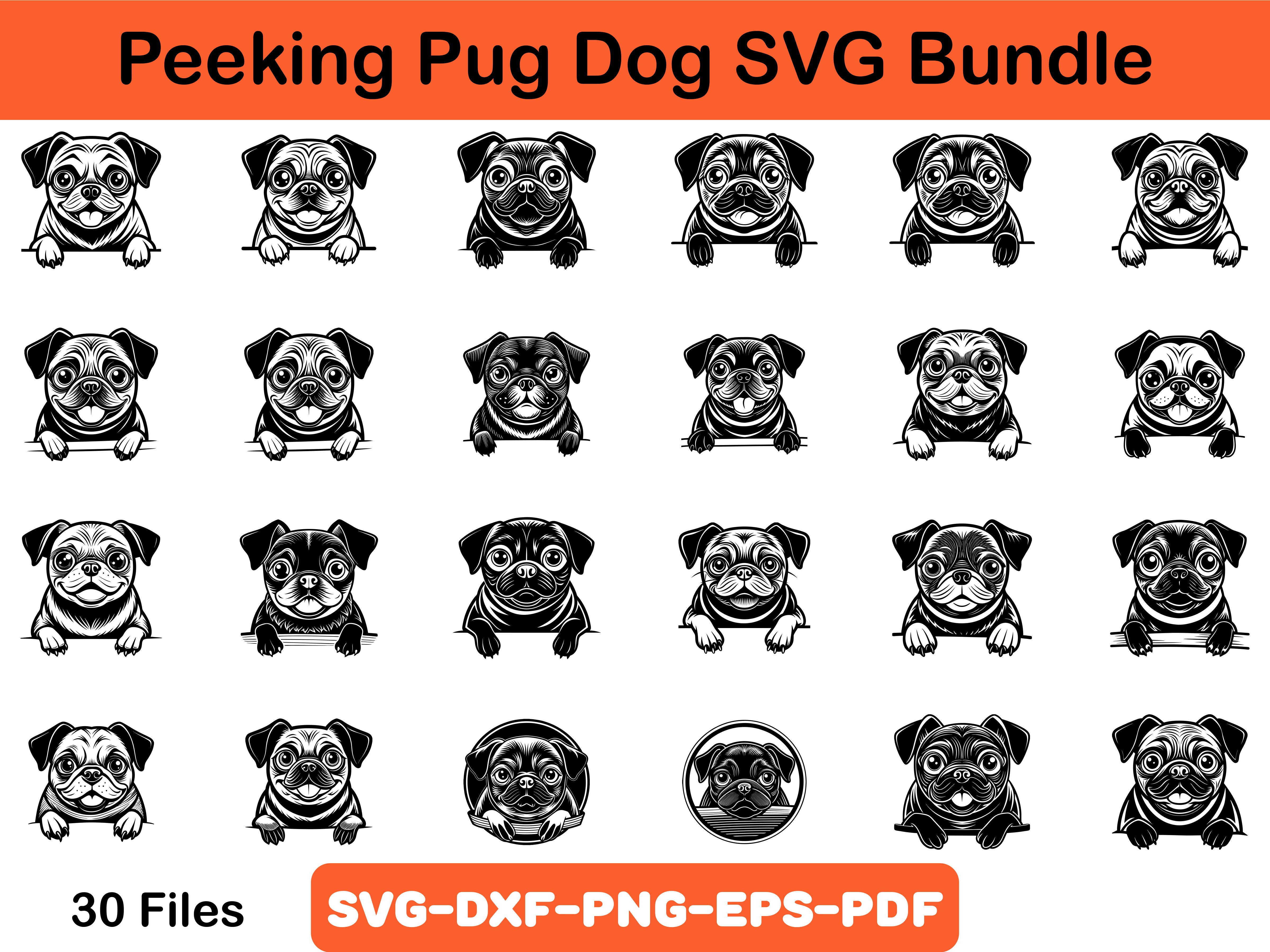 Peeking Pug Dog SVG Bundle Graphic by Creativity Designer · Creative ...