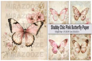 Shabby Chic Pink Butterfly Paper Graphic by mirazooze · Creative Fabrica
