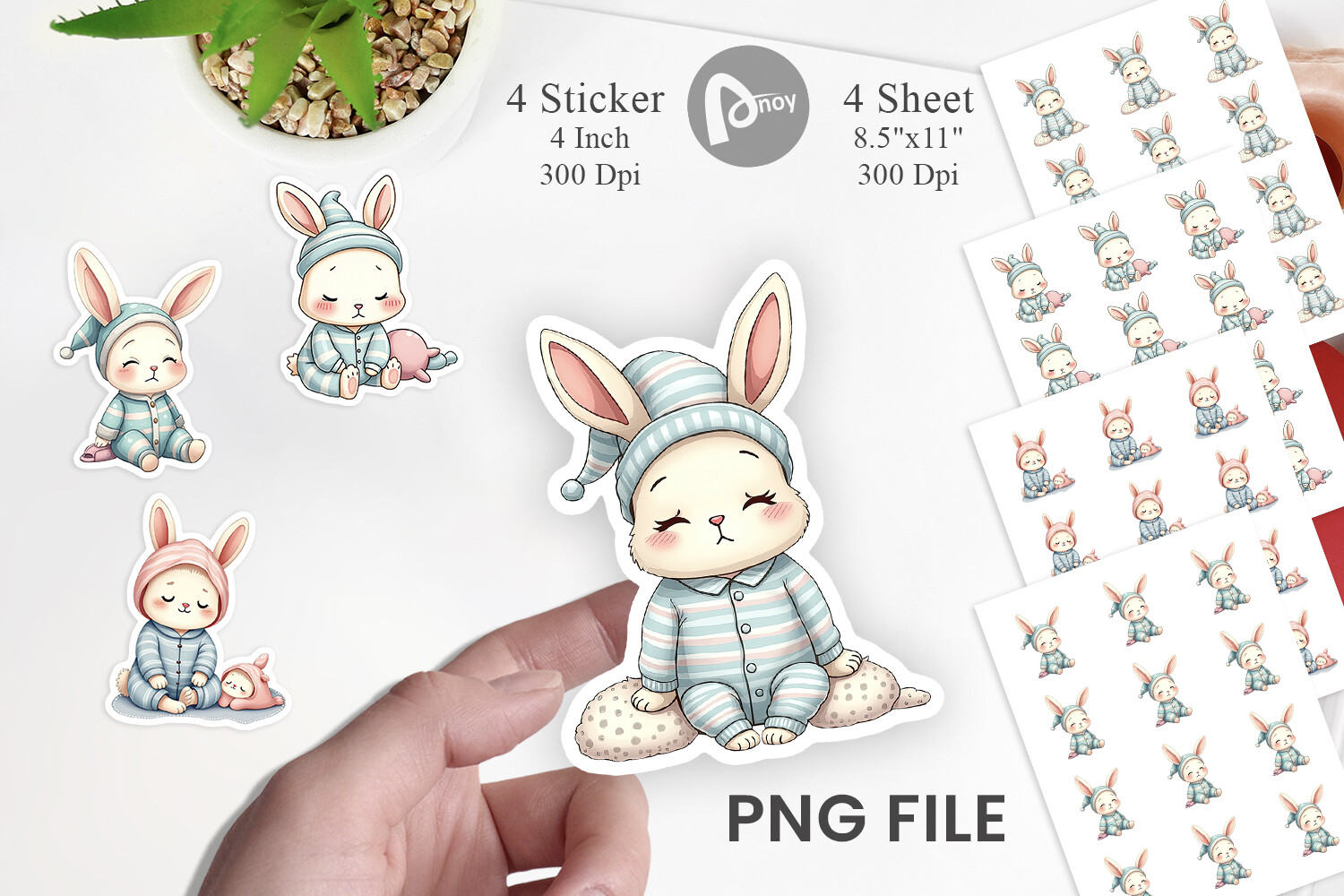 Sleepy Rabbit Sticker Graphic by Artnoy · Creative Fabrica