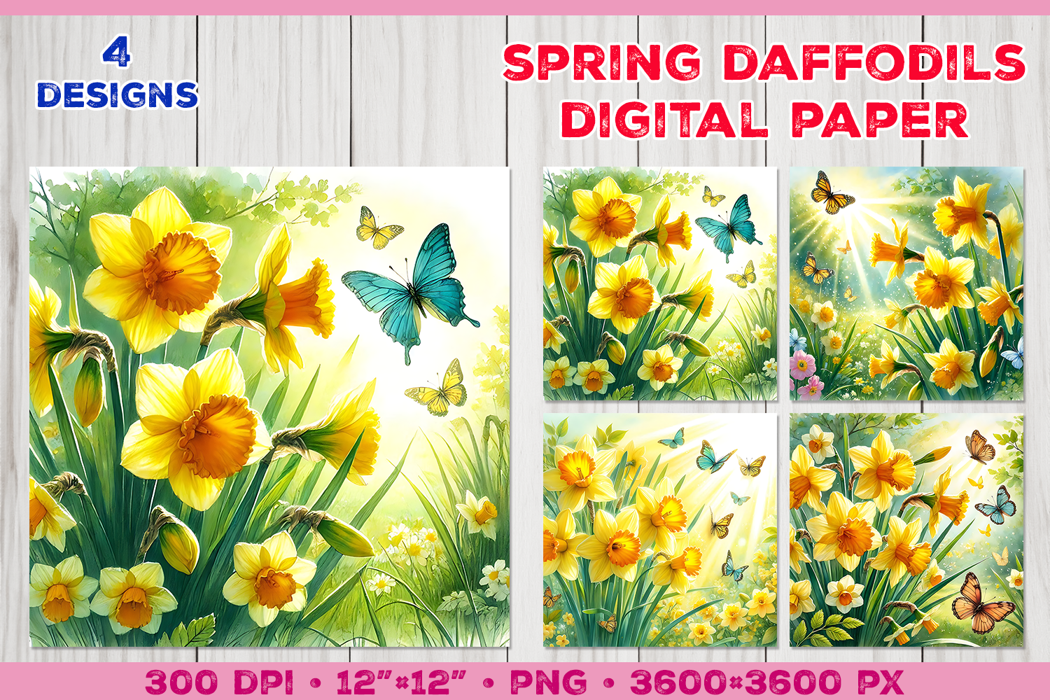 Spring Daffodils Digital Papers Set Graphic by julimur · Creative Fabrica