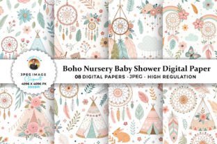 Boho Nursery Baby Shower Digital Paper Graphic by sagorarts · Creative ...