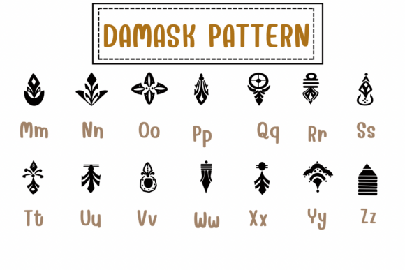 Damask Pattern Font PNG with transparent background - Preview 1