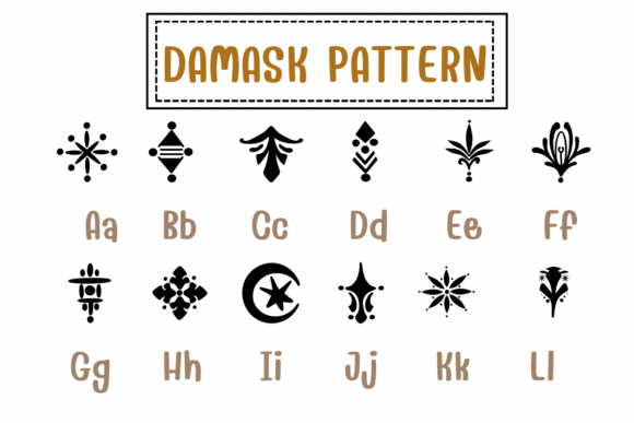 Damask Pattern Font PNG with transparent background - Preview 2