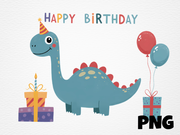 Dino Gift Box Birthday Card PNG: Fun