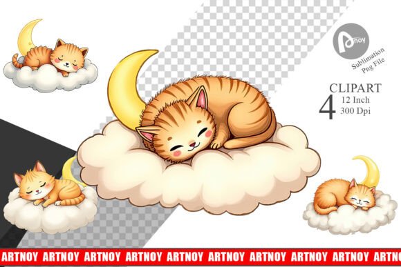 Sleepy Cat Cloud Clipart Graphic by Artnoy · Creative Fabrica