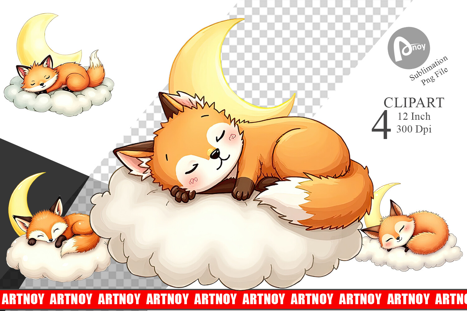 Sleepy Fox Cloud Clipart Graphic by Artnoy · Creative Fabrica