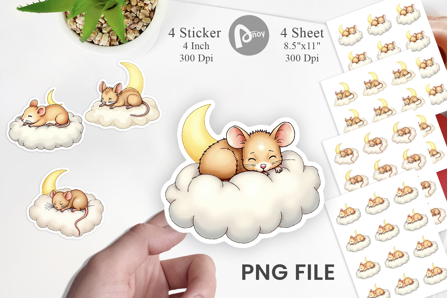 Sleepy Mouse Cloud Sticker Graphic by Artnoy · Creative Fabrica
