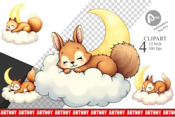 Sleepy Squirrel Cloud Clipart Graphic by Artnoy · Creative Fabrica