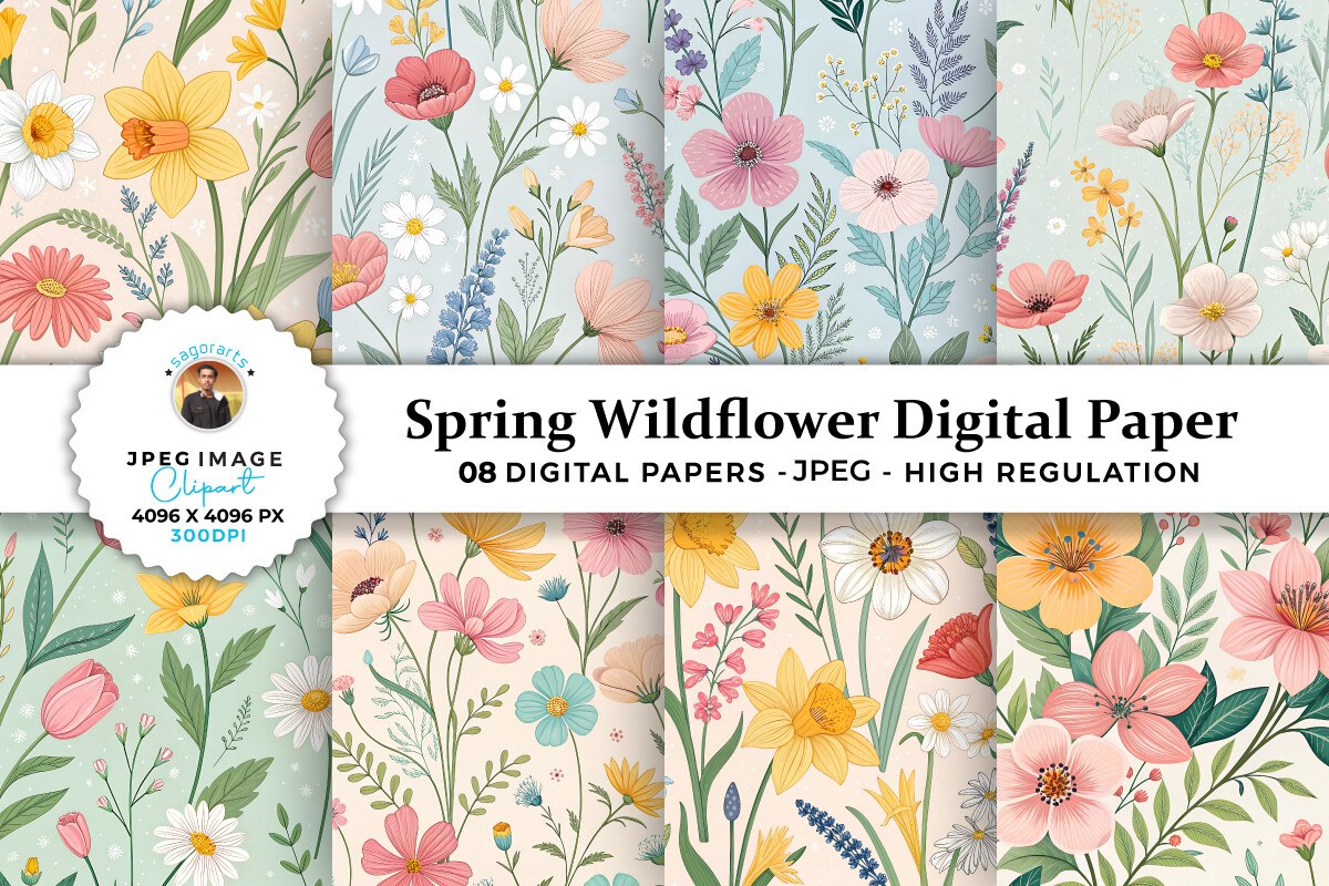 Spring Wildflower Digital Paper Graphic by sagorarts · Creative Fabrica