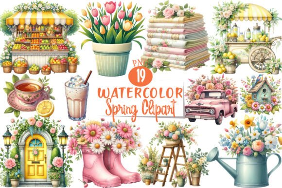 Watercolor Spring Clipart Graphic by Graphics Bazar · Creative Fabrica
